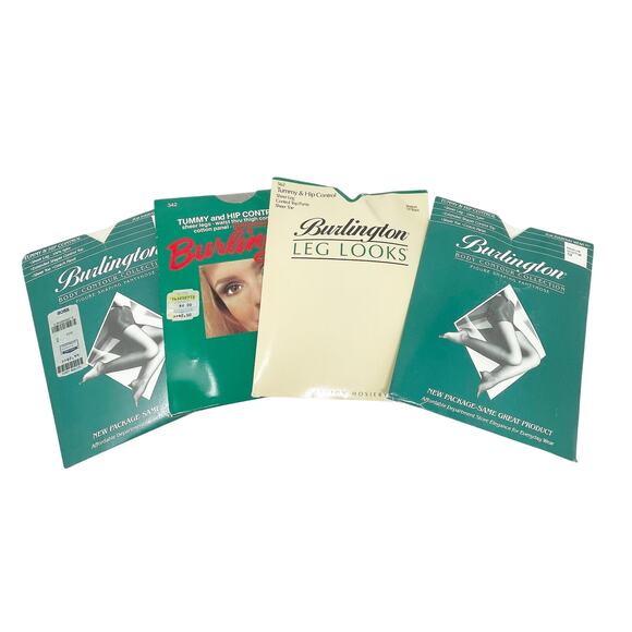 Vintage Burlington Women's Pantyhose Hosiery NOS Lot of 4 All Size Medium NEW - Picture 1 of 8